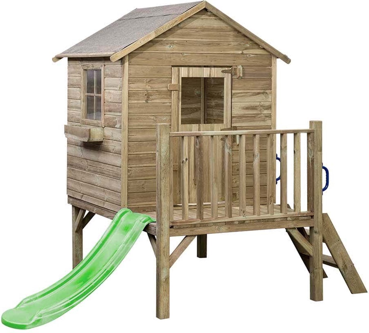 Houten speelhuisje met glijbaan en trap Camilla (SwingKing) | Kinderhuisje voor Buiten in de Tuin | Voor Kinderen vanaf 3 Jaar | FSC Hout - Glijbaan Appelgroen